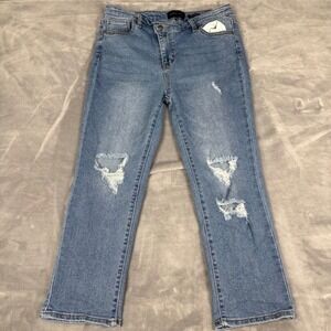 Kendall Kylie Womens High Rise Straight‎ Jeans Lt.Wash Distressed 31x25 Sz 13